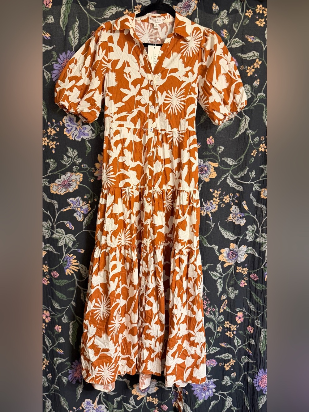 Big Hit - Rust Floral Button-Front Maxi Dress